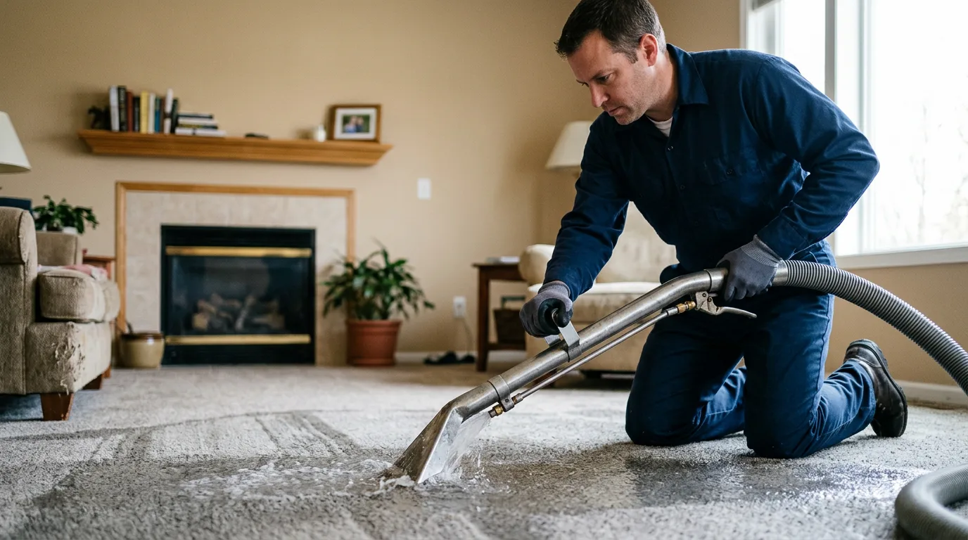 Water damage restoration technician working near Pomeroy, PA